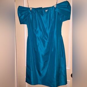 Elegant Turquoise Off-Shoulder Dress